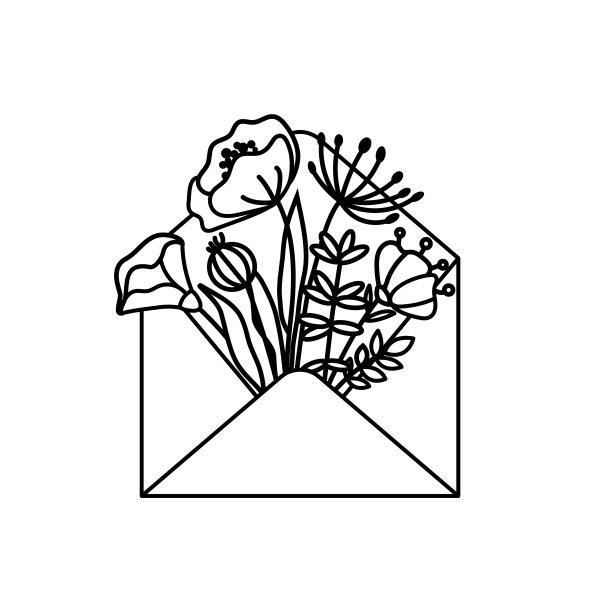 打开信封用花的轮廓涂鸦风格图片下载