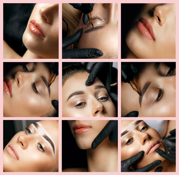 永久化妆概念包:化妆师给女性涂抹永久色素图片下载