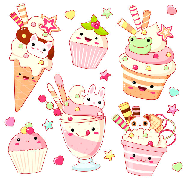 设置可爱的甜图标在卡哇伊风格图片下载