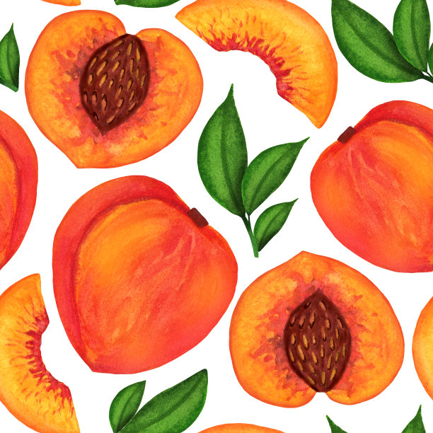 橙色桃色水彩无缝图案。鲜果重复背景图片下载