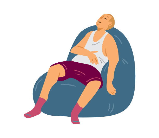 老人穿着内衣在扶手椅上打盹，平面矢量插图孤立。图片下载