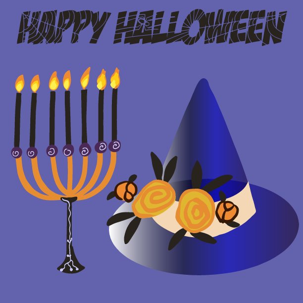 女巫帽装饰鲜花，烛台，万圣节快乐图片下载