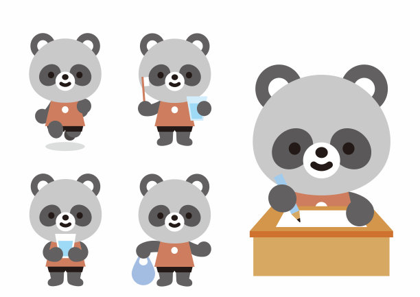 各种动物插图(兔子、熊、猫、老鼠、海狗、狮子、熊猫)图片下载