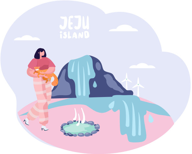 主人与宠物女孩和猫在户外散步图片下载