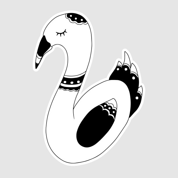 民间风格的涂鸦鸟。黑白，单色插图图片下载