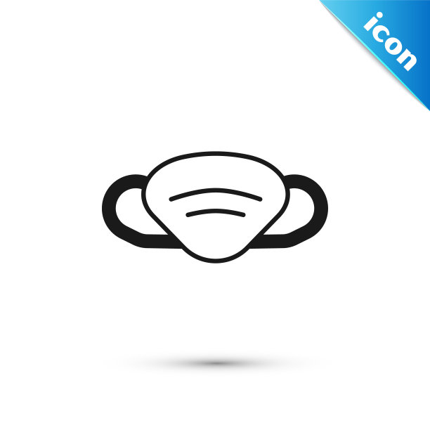 灰色医用防护口罩图标隔离在白色背景上。向量图片下载