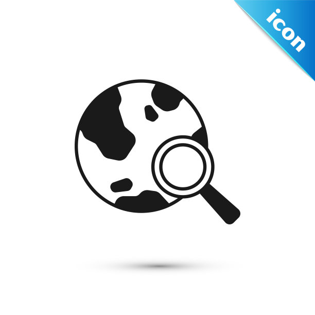 灰色放大镜与地球仪图标孤立在白色背景。分析了世界。全球搜索信号。向量图片下载