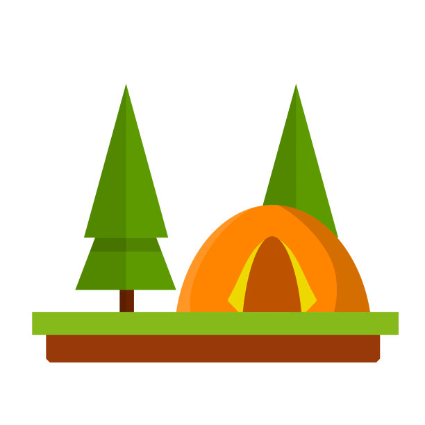 树林里的橙色矢量帐篷。图片下载