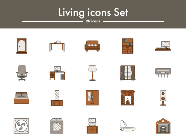 生活图标设置在灰色和棕色的颜色图片下载