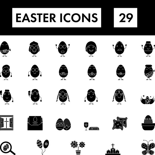 复活节图标设置在字形风格图片下载
