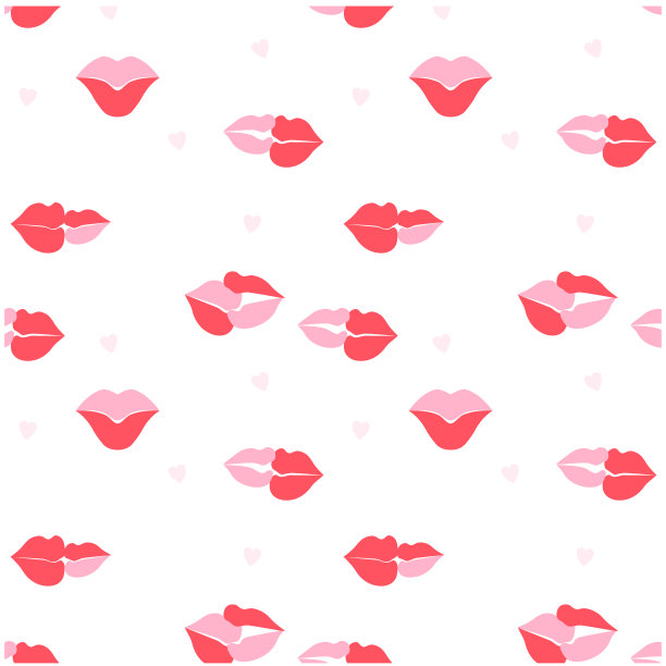 矢量无缝模式在一个扁平的风格组成的嘴唇，吻，心。图片下载