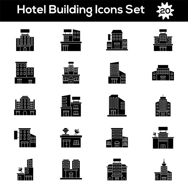 Bw颜色设置酒店或建筑图标在平图片下载