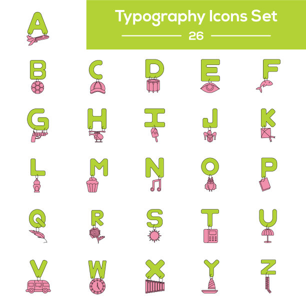 绿色和粉红色设置排印图标图片下载