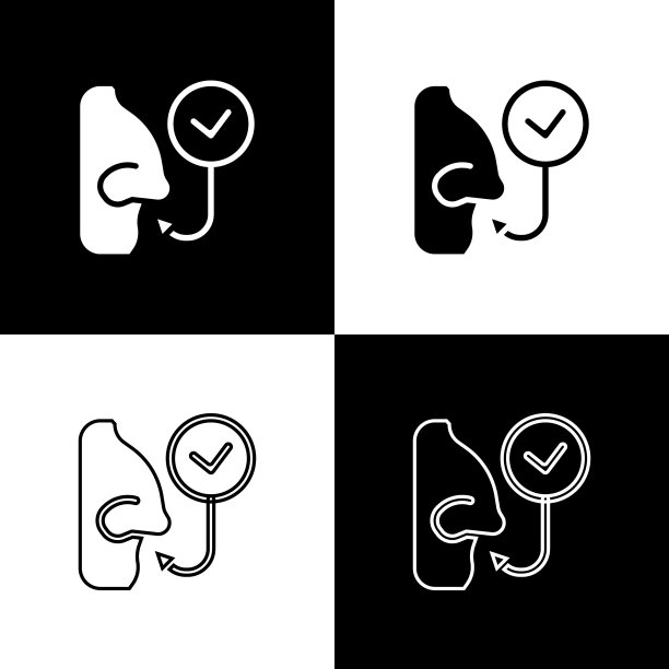 设置健康呼吸图标隔离在黑色和白色背景。呼吸的鼻子。向量图片下载