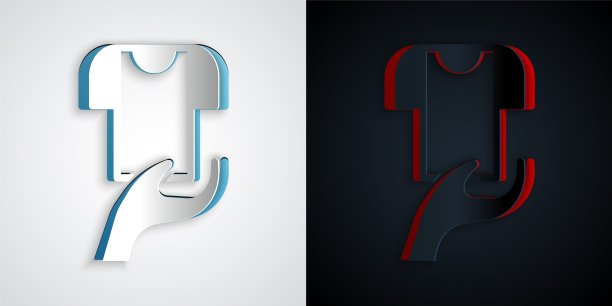 剪纸捐赠衣服图标孤立在灰色和黑色的背景。纸艺术风格。向量图片下载