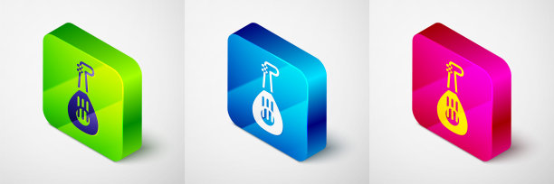 等距乐器琵琶图标孤立在灰色背景。阿拉伯，东方，希腊乐器。方形按钮。向量图片下载