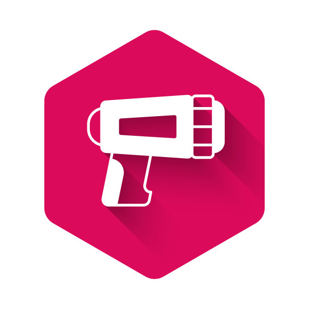 白色手电筒潜水员图标隔离与长阴影背景。在水下潜水设备。粉红色的六角按钮。向量图片下载