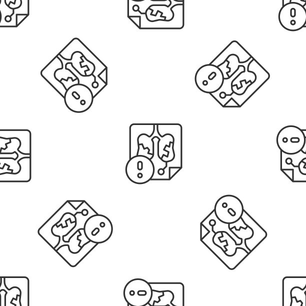 灰色线疾病肺图标孤立的无缝模式，白色背景。向量图片下载