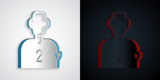 剪纸足球或足球运动员的图标孤立在灰色和黑色背景。纸艺术风格。向量图片下载