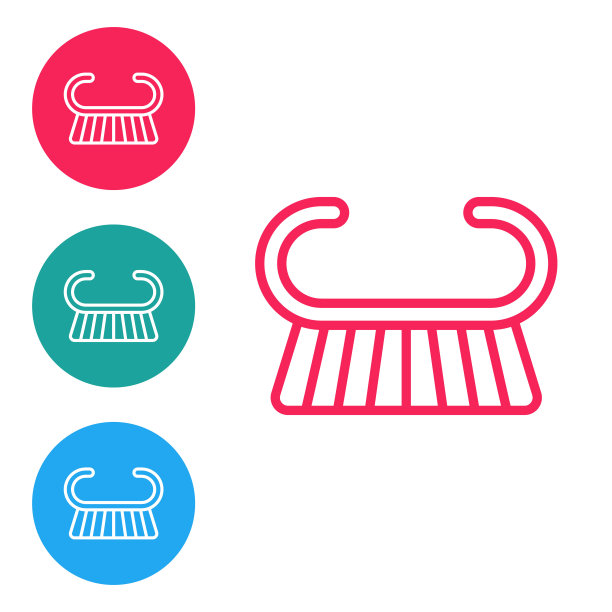 红色线趾甲刷或磨条图标孤立在白色背景。刷清洁指甲，美甲和足疗。在圆形按钮中设置图标。向量图片下载