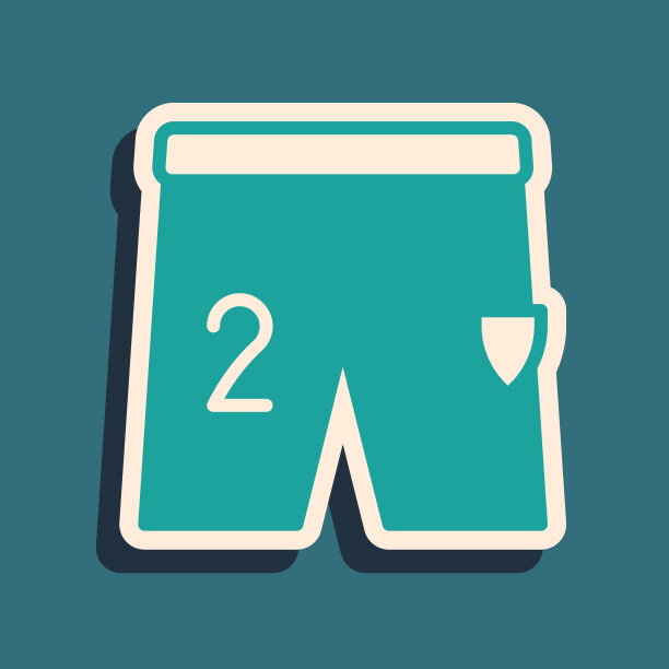 绿色短裤为踢足球图标孤立在绿色背景。长长的阴影风格。向量图片下载