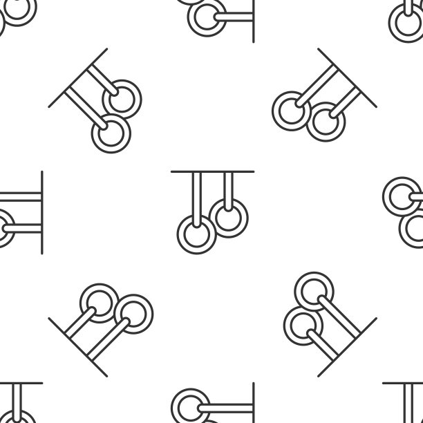 灰色线体操环图标孤立无缝模式在白色背景。带吊环吊绳的游乐场设备。向量图片下载