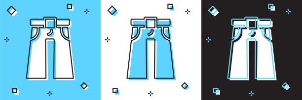 设置牛仔裤宽图标孤立在蓝色和白色，黑色的背景。向量图片下载