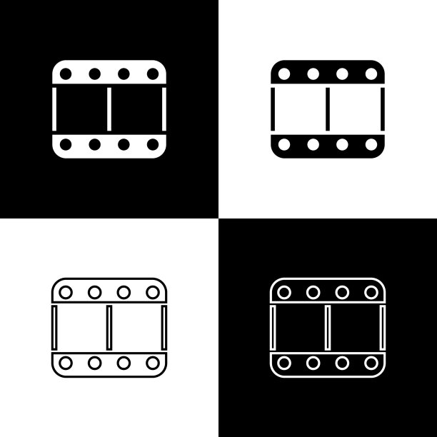 设置播放视频图标隔离在黑白背景。薄膜带标志。向量图片下载