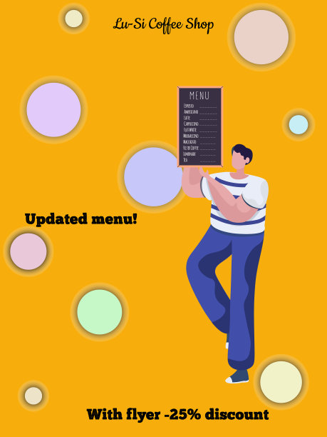 有男咖啡师的咖啡店折扣传单图片下载