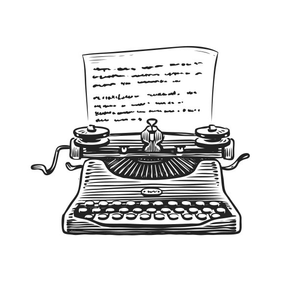 老式打字机与纸素描手图片下载