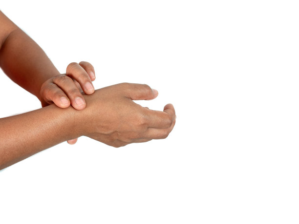 白色背景下的手腕损伤的物理疼痛概念图片下载