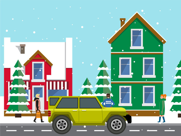 汽车以冬季城市景观为背景图片下载