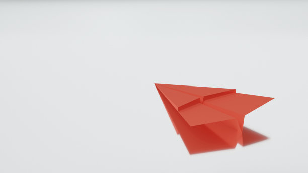 一架红色的纸飞机，在白色的背景上反射图片下载