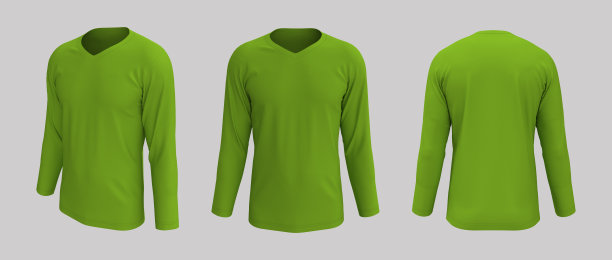 男人的长袖t恤模型在前面，侧面和背面的观点图片下载