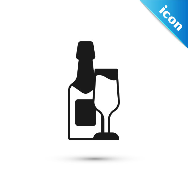 灰色香槟瓶和玻璃香槟图标图片下载