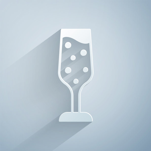 剪纸玻璃香槟图标孤立在灰色图片下载