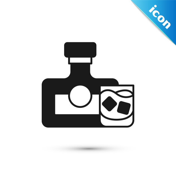 灰色威士忌酒瓶和玻璃图标隔离图片下载