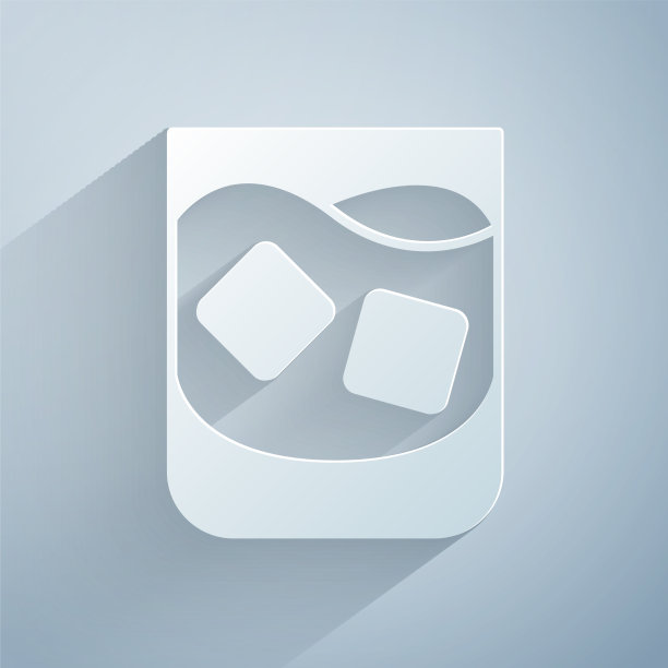 剪纸玻璃威士忌和冰块图标图片下载