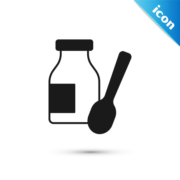 灰色喝酸奶在瓶子与勺子图标图片下载