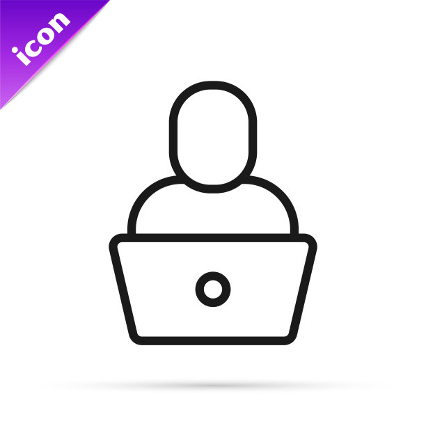 黑线自由职业者图标孤立在白色图片下载