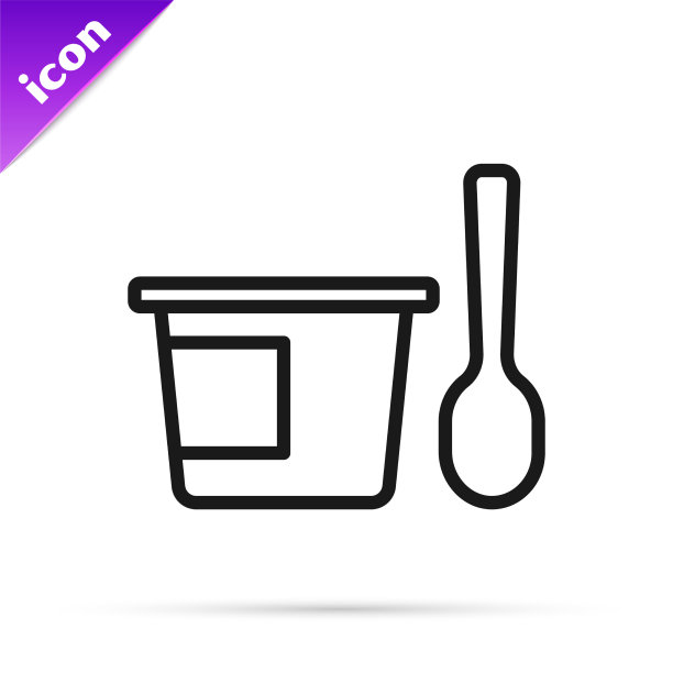 带有勺子图标的黑线酸奶容器图片下载