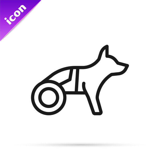 黑线瘫痪的狗在轮椅图标图片下载