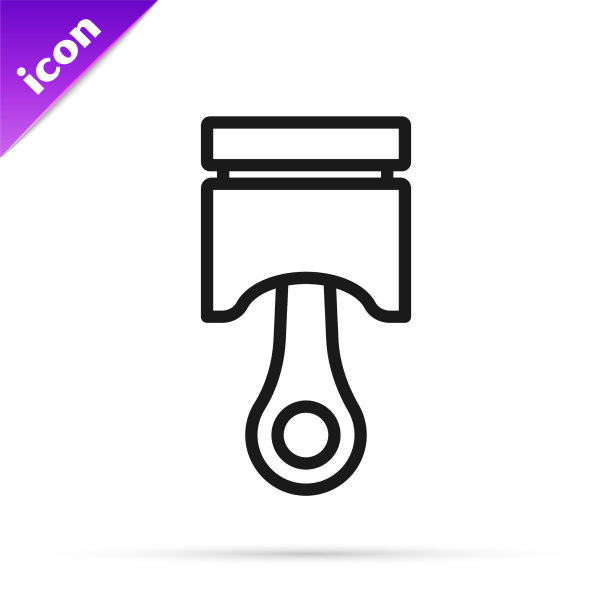 黑线发动机活塞图标隔离在白色上图片下载