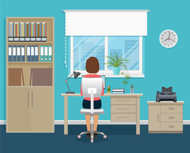 女办公室职员坐在工作地点图片下载