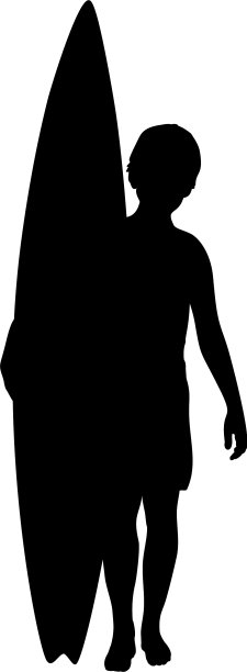 剪影男孩站在冲浪板上图片下载