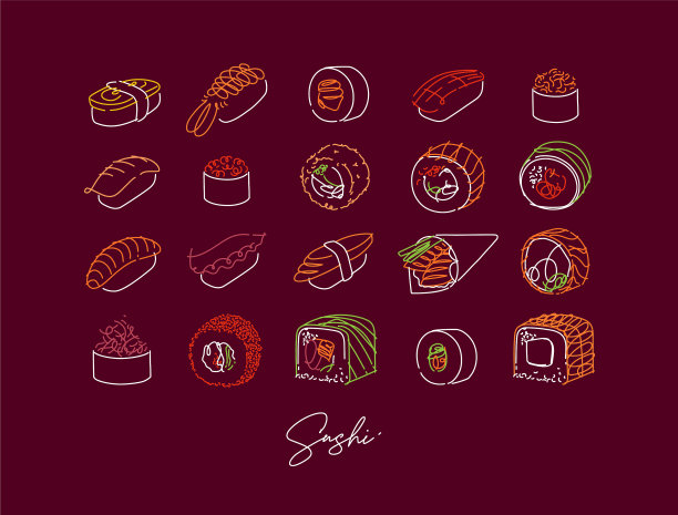 寿司海报霓虹风格勃艮第颜色图片下载