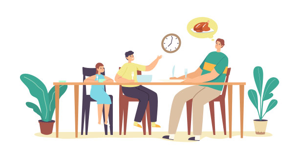 一家人饿着肚子等着吃饭，年轻的爸爸很少图片下载