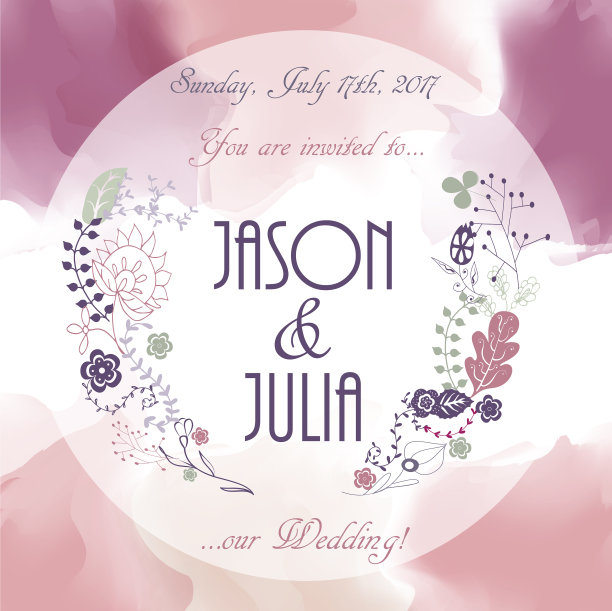 婚礼日期的请帖水彩图片下载