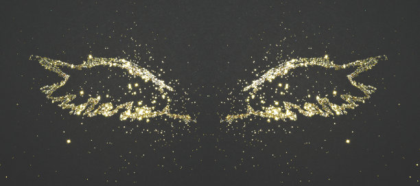 抽象的翅膀与金色闪光的黑色背景图片下载