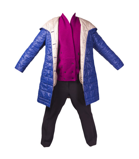 女式长裤，秋季大衣和针织毛衣孤立在一个白色的背景。图片下载